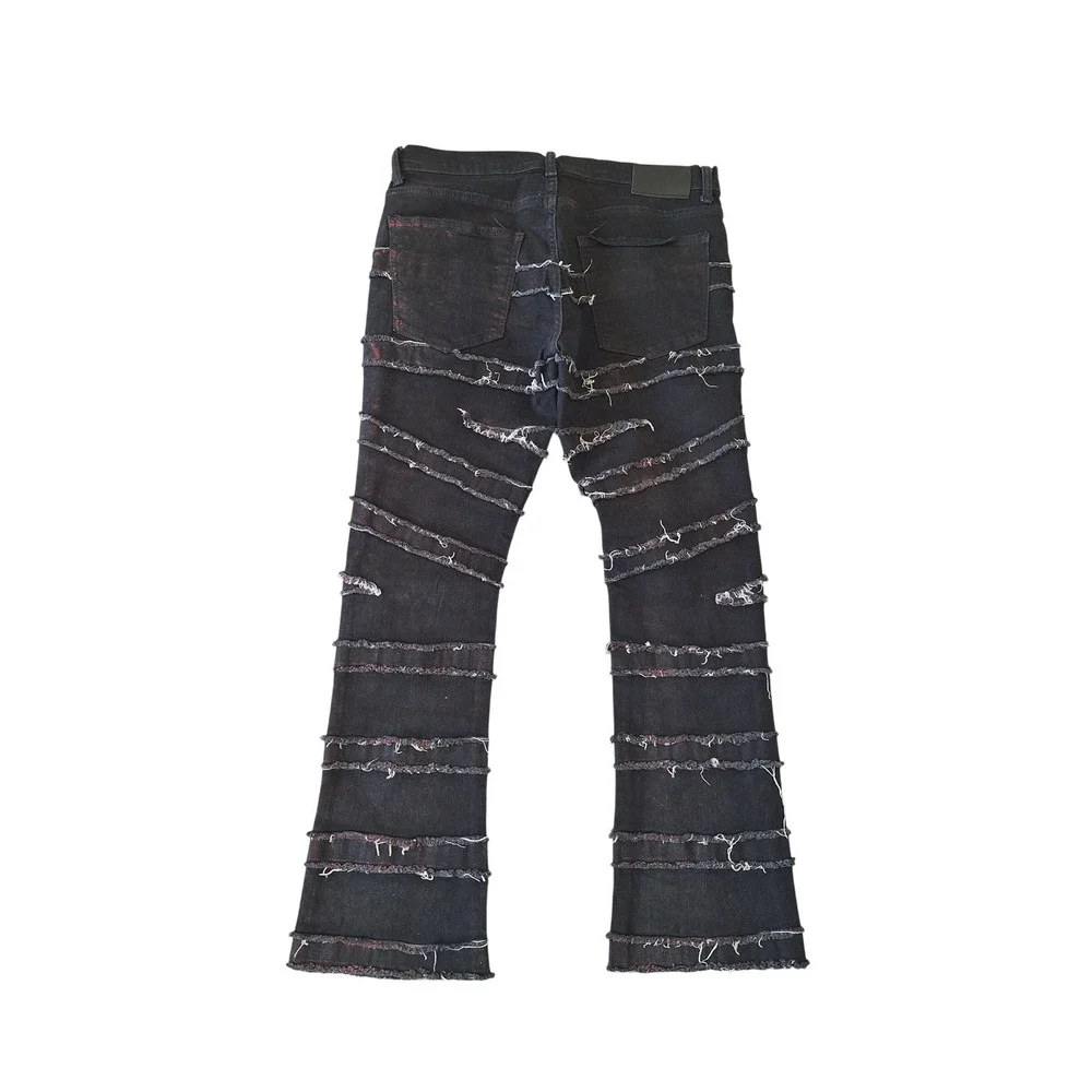 Valabasas Mens‎ 32 Stacked Skinny Black Jeans Patchwork Frayed Distressed